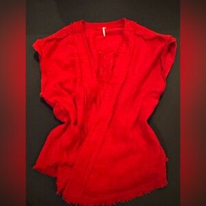 Free People Red Textured Wrap Top Raw Hem Boho Size Small